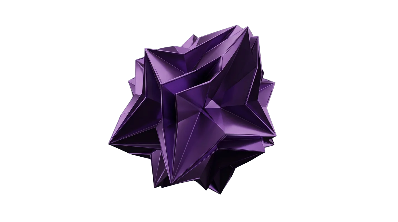 A faceted purple polyhedron rendered in three dimensions